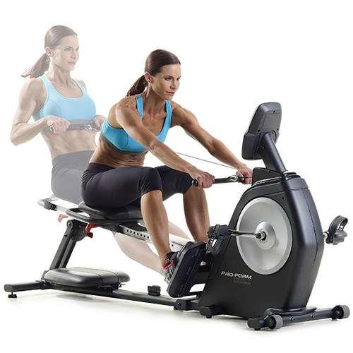 woman rowing on Proform Dual Trainer Bike/Rower