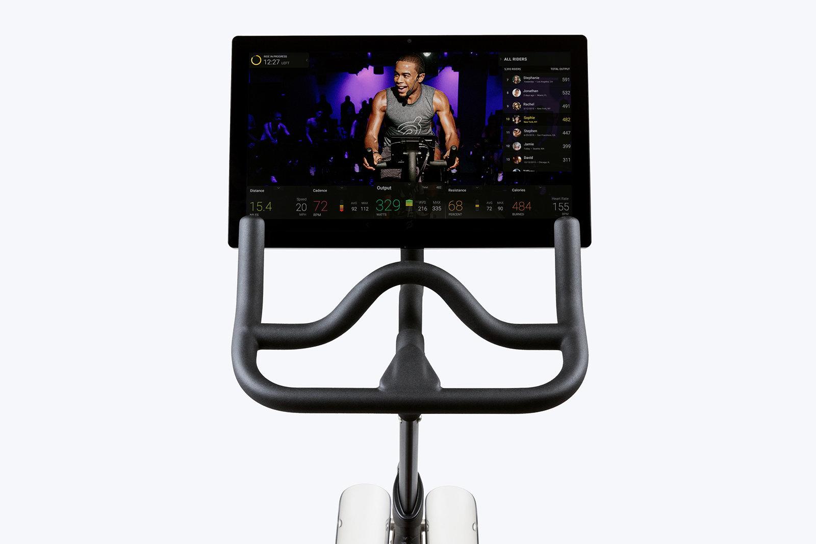 Black HD exercise bike display console and handles.