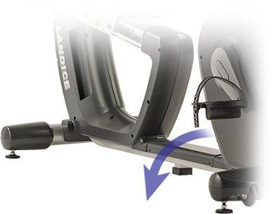 Detail view of a black and grey exercise bike.